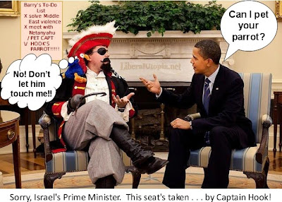 Sorry, Israel's Prime Minister. This seat's taken... by Captain Hook!