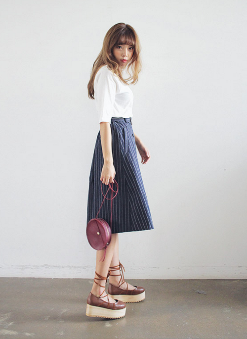 Pinstriped A-Line Skirt