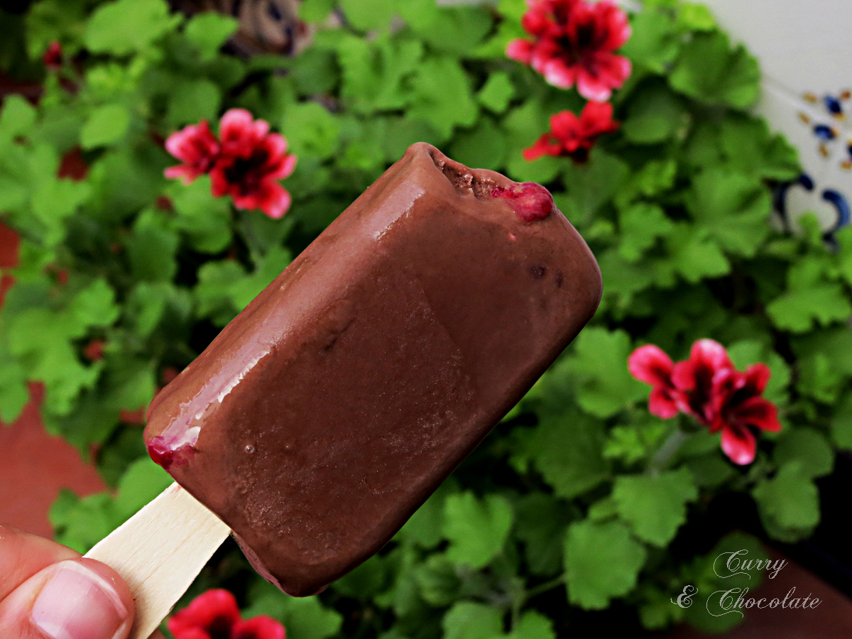 Polos de chocolate con frambuesas