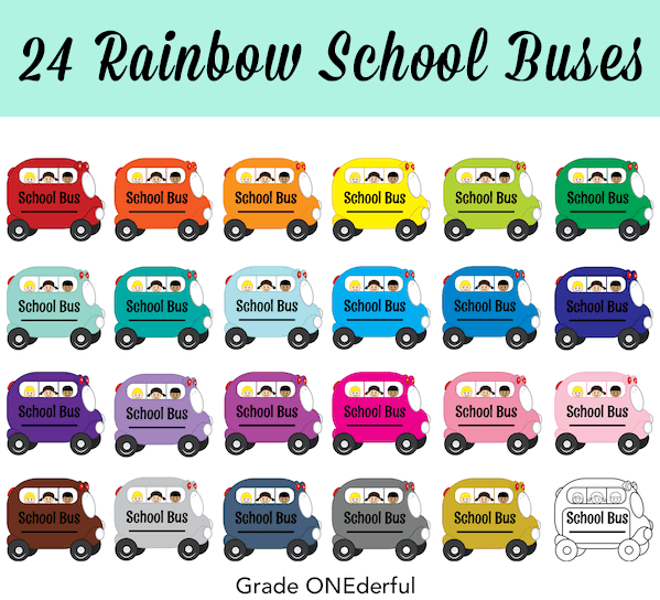 Rainbow school bus clipart set