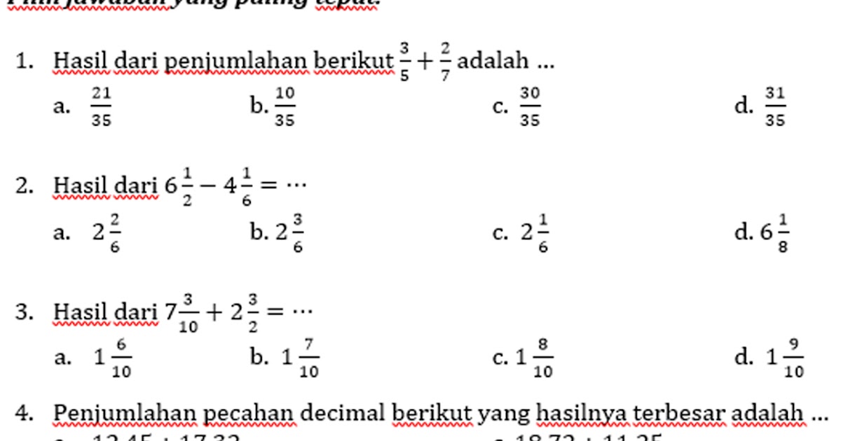 Soal Pts Matematika Kelas 5 Kurikulum 2013 Contoh Rpp Sd Dan Soal Sd