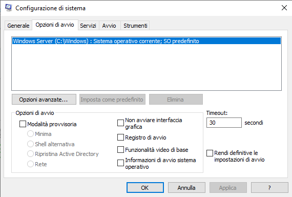 Configurazione di sistema, Opzioni di avvio