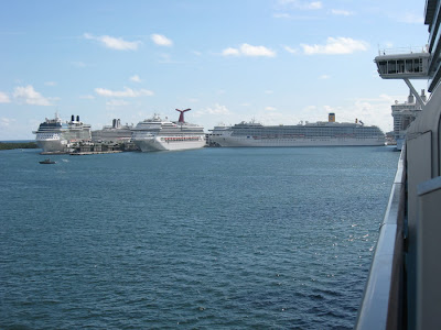 Port Everglades with seven cruise ships ready to sail.