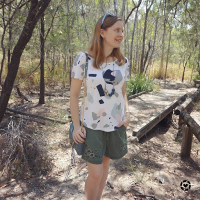 awayfromtheblue Instagram | abstract print tee with olive soft shorts summer mum style