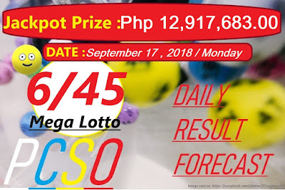 September 17,, 2018 6/45 Mega Lotto Result and Jackpot Prize