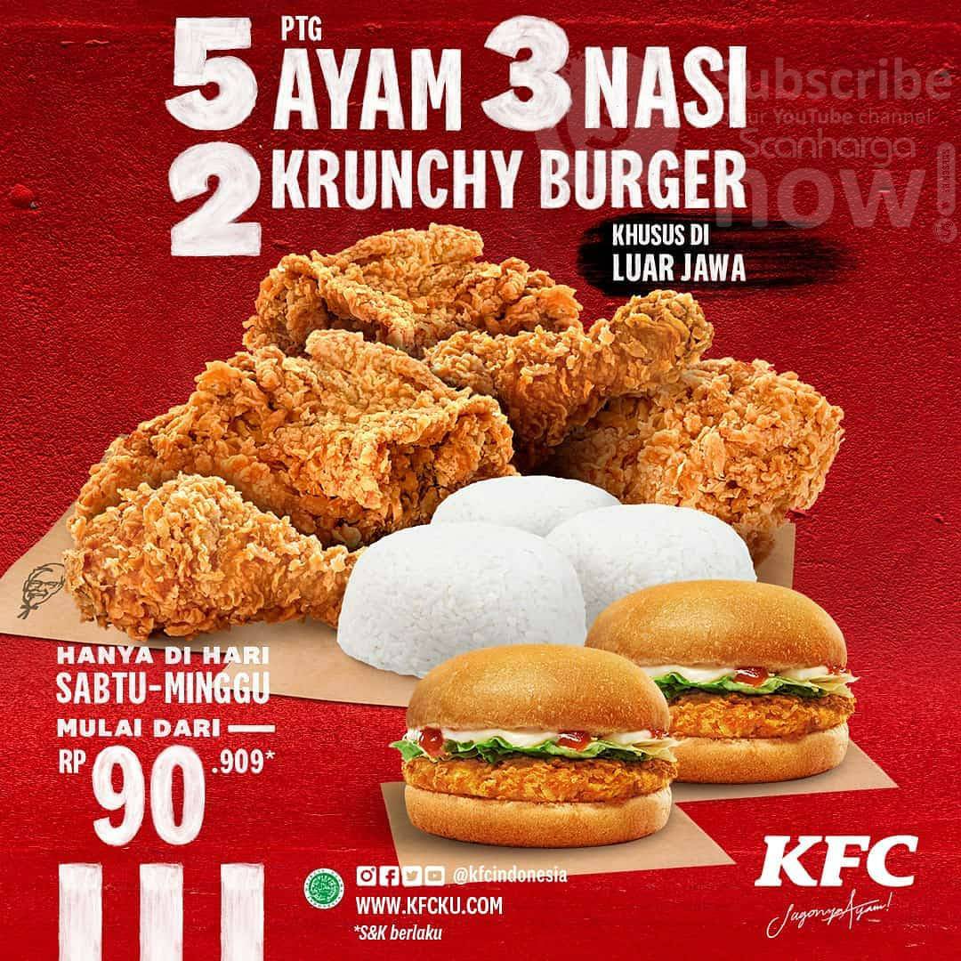 KFC Promo 5 Ayam + 3 Nasi + 2 Krunchy Burger harga mulai Rp. 90.909