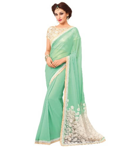 Light Green And White Designer Georgette Saree