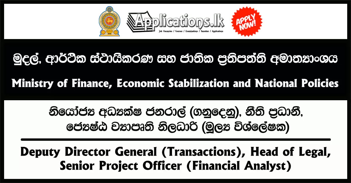 Deputy Director General (Transactions), Head of Legal, Senior Project Officer (Financial Analyst) Vacancies – State-Owned Enterprises Restructuring Unit – Ministry of Finance, Economic Stabilization and National Policies 2023