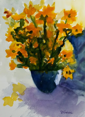 Watercolor - John Keese - Yellow Flowers in Vase