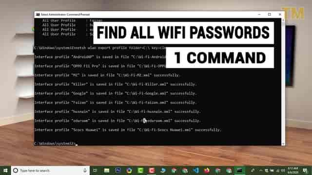 CMD : Find All Wifi Passwords With Only 1 Command - Windows 10/8/8.1/7