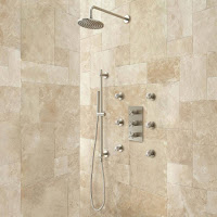  Juno Cali Thermostatic Wall Mount Shower System With Six Body Jets in Brushed Nickel