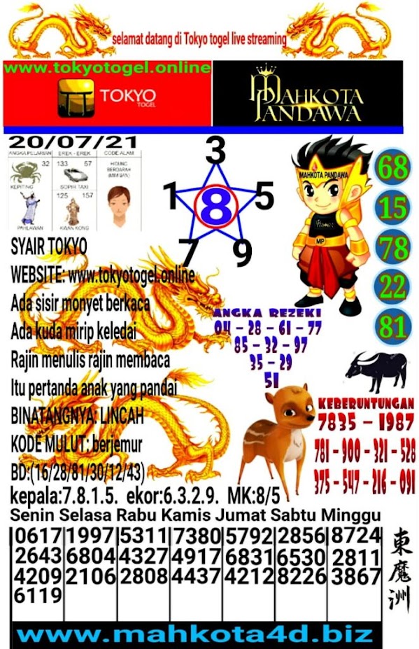 Syair Prediksi Tokyo Togel Selasa, 20 - Juli - 2021