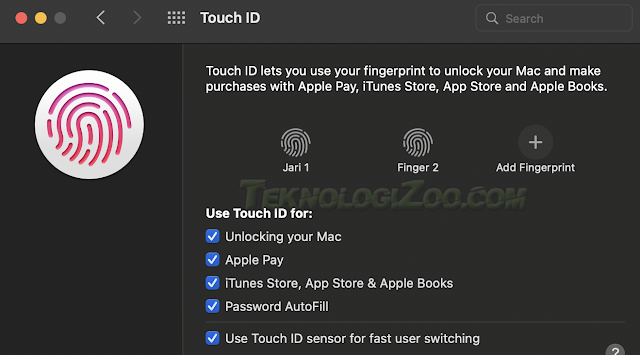 menambahkan touch id atau sidik jari ke 2