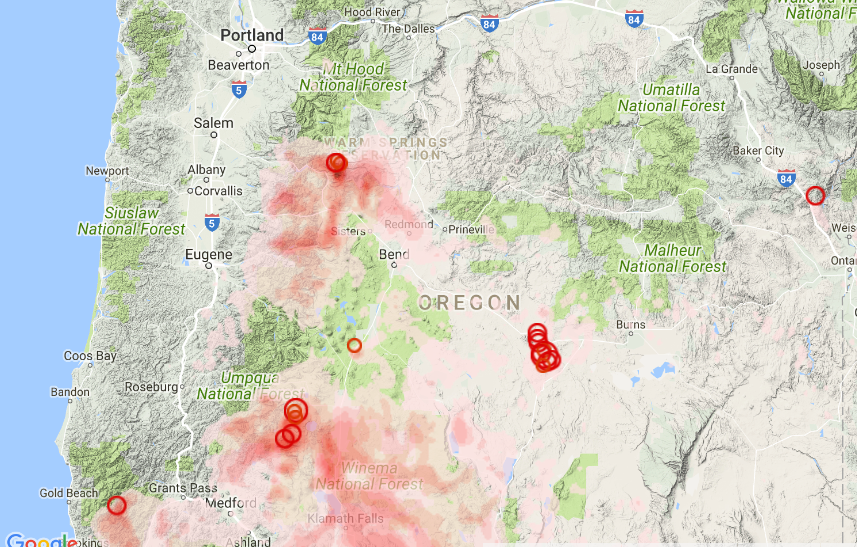 oregon forest fires map Oregon Smoke Information Weekend Air Quality Forecast For Oregon oregon forest fires map