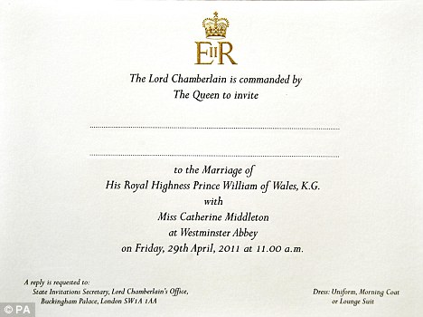PHOTO INDEX WILL AND KATE AND THE INVITE ROYAL WEDDING BELLS