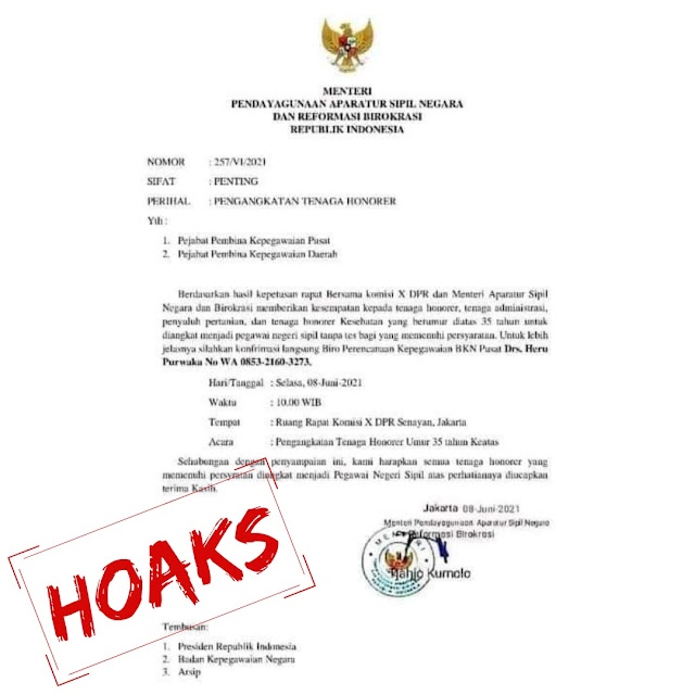 Hati-hati Beredar Surat Palsu Tentang Pengangkatan Honorer