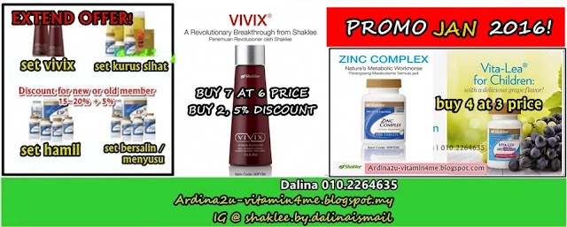 Promosi SHAKLEE JAN 2016. Zink, Vivix, Vitalea for Children, YES Set (Pranatal, Postnatal, Healthy Fitness, Healthy Living)