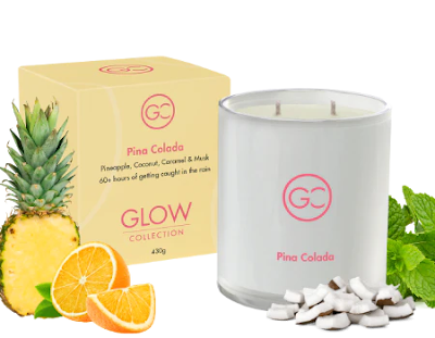 pinacolada scented candle with pineapple and orange