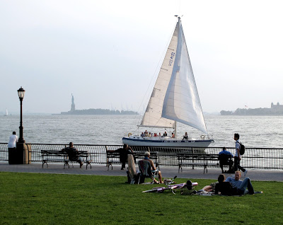 Watching yachts from Battery Park in New York City