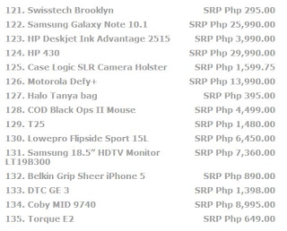 page 9 Price list for laptops, cellphone, tablets, and all other electronic devices