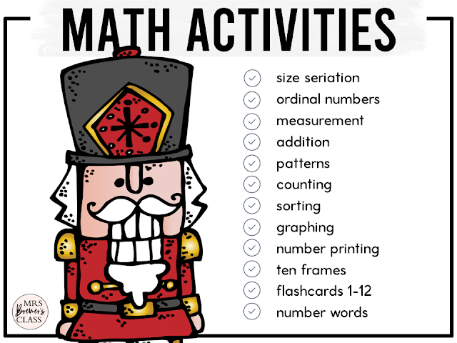 Christmas Math Center activities for Kindergarten and First Grade with measurement, patterns, counting, addition, sorting, and more