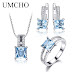 UMCHO Elegant 925 Sterling Silver Necklaces Rings Earrings Created Sky Blue Topaz Wedding Jewelry Set For Women With Box Chain