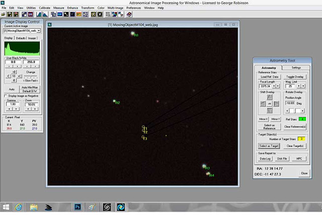 Palmia Observatory uses AIP4WIN and Megastar to evaluate possible asteroid in image