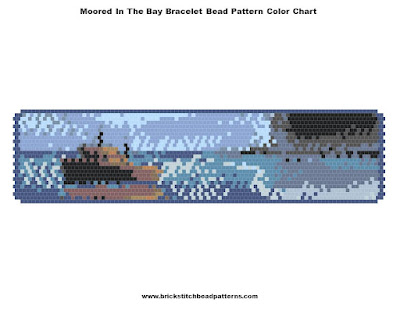 Free "Moored In The Bay" Landscape Art Bracelet Seed Bead Pattern Color Chart