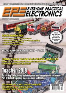EPE Everyday Practical Electronics - March 2018 | ISSN 0262-3617 | TRUE PDF | Mensile | Professionisti | Elettronica | Tecnologia
Everyday Practical Electronics is a UK published magazine that is available in print or downloadable format.
Practical Electronics was a UK published magazine, founded in 1964, as a constructors' magazine for the electronics enthusiast. In 1971 a novice-level magazine, Everyday Electronics, was begun by the same publisher. Until 1977, both titles had the same production and editorial team.
In 1986, both titles were sold by their owner, IPC Magazines, to independent publishers and the editorial teams remained separate.
By the early 1990s, the title experienced a marked decline in market share and, in 1992, it was purchased by Wimborne Publishing Ltd. which was, at that time, the publisher of the rival, novice-level Everyday Electronics. The two magazines were merged to form Everyday with Practical Electronics (EPE) - the «with» in the title being dropped from the November 1995 issue. In February 1999, the publisher acquired the former rival, Electronics Today International, and merged it into EPE.
