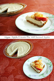 Vegan apple peanut butter cheesecake pie with sautéed apples