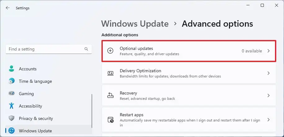 open optional updates windows 11