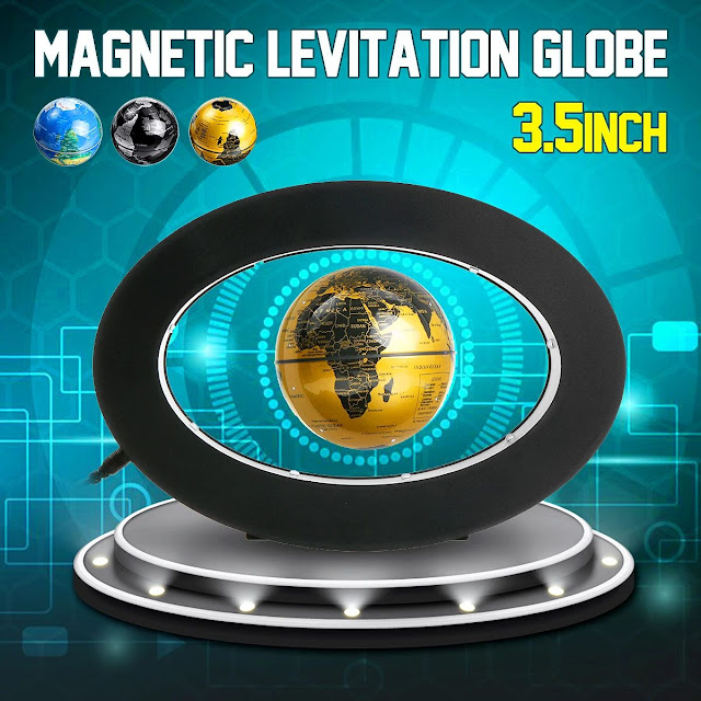 3.5" LED Lamp Magnetic Levitation Floating Globe World Map 110-220V Home Office Desktop Decor 