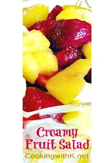 Creamy Fruit Salad has been a great hit at all our family gatherings for as long as I can remember.  My Mother would serve it as a salad, but my husband always enjoyed it as a dessert.