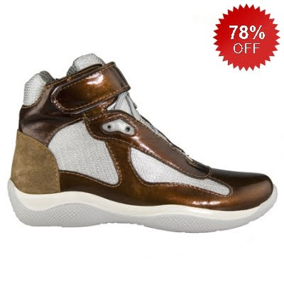 Prada Americas Cup Brown Metallic Patent High Top Men Sneakers