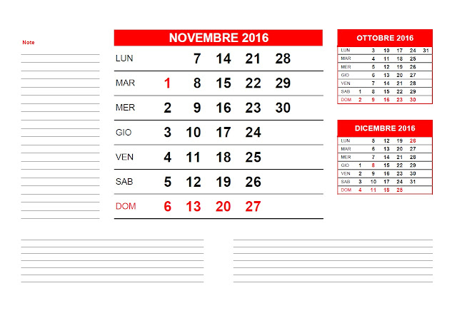 Calendario mensile 2016- novembre