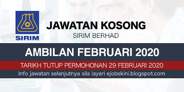 Jawatan Kosong SIRIM Berhad Februari 2020