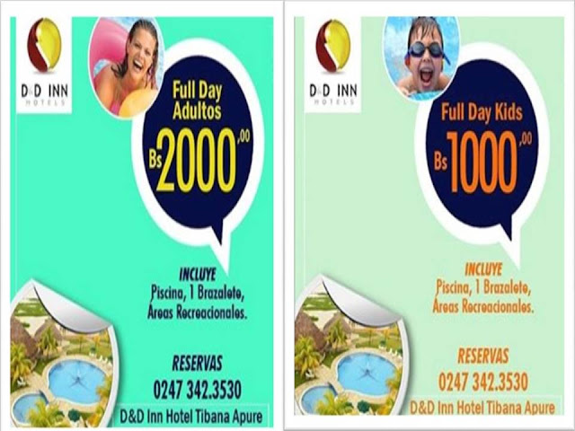 Hotel D&D INN Tibana-Apure promociona FULL DAY para niños y adultos. Días y fines de semana. 0247-3423530