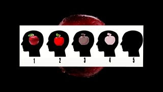 five heads with five different levels of visualized apples from nothing to fully detailed