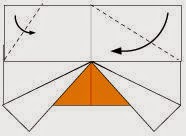 Bước 5: Gấp chéo hai góc của lớp giấy trên cùng xuống dưới.