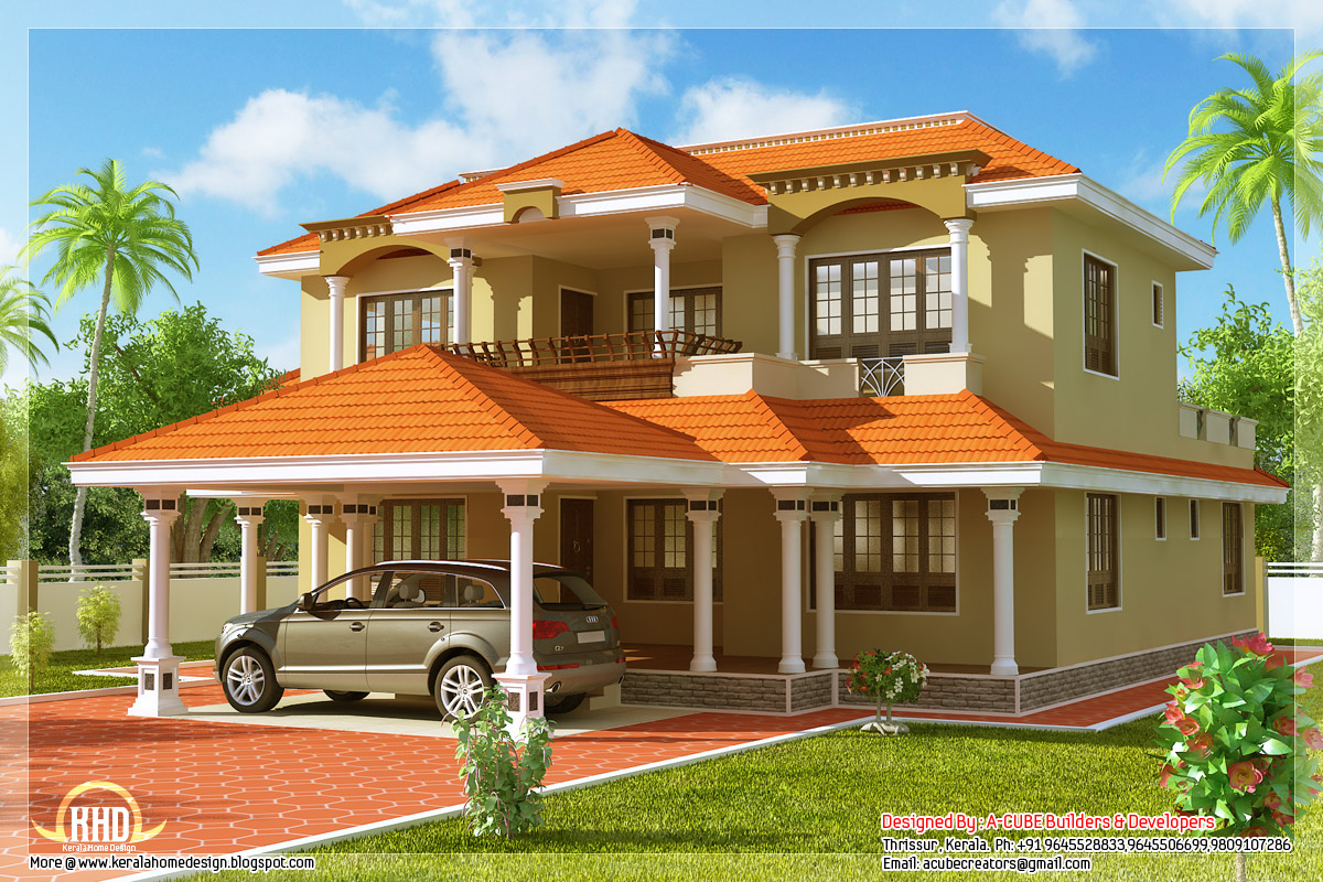 Indian 4 bedroom sloping roof home title=