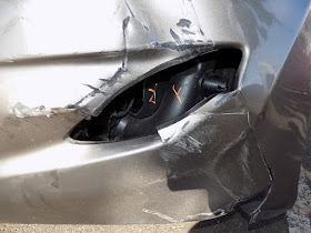 Collision damage from fence on Hyundai Elantra at Almost Everything Auto Body.