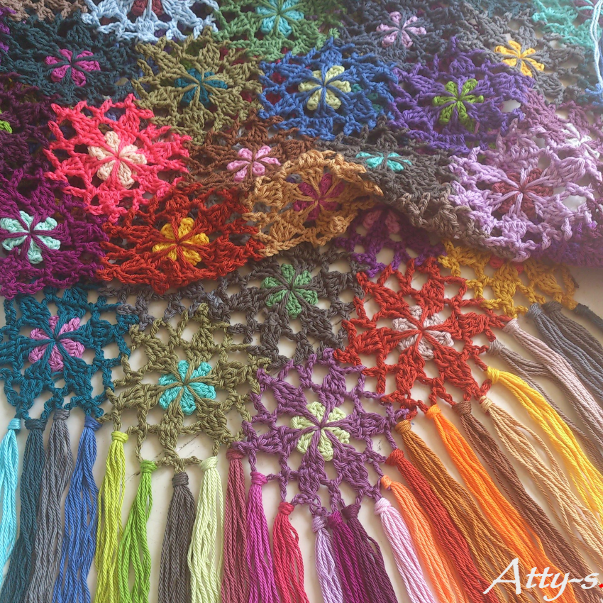 Flower Scarf with leftovers - free crochet pattern by Atty's