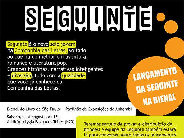 Companhia das Letras lançará o selo jovem Seguinte durante a Bienal de São Paulo e divulga a programação para o evento