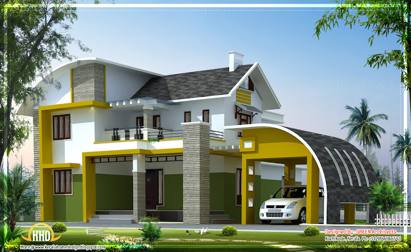 Kerala home design (3D views of residential bangalows) title=