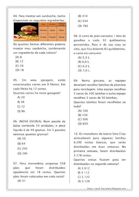 SIMULADO DE MATEMÁTICA 4º E 5º ANO – DESCRITOR 20