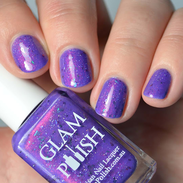 purple shimmer nail polish swatch