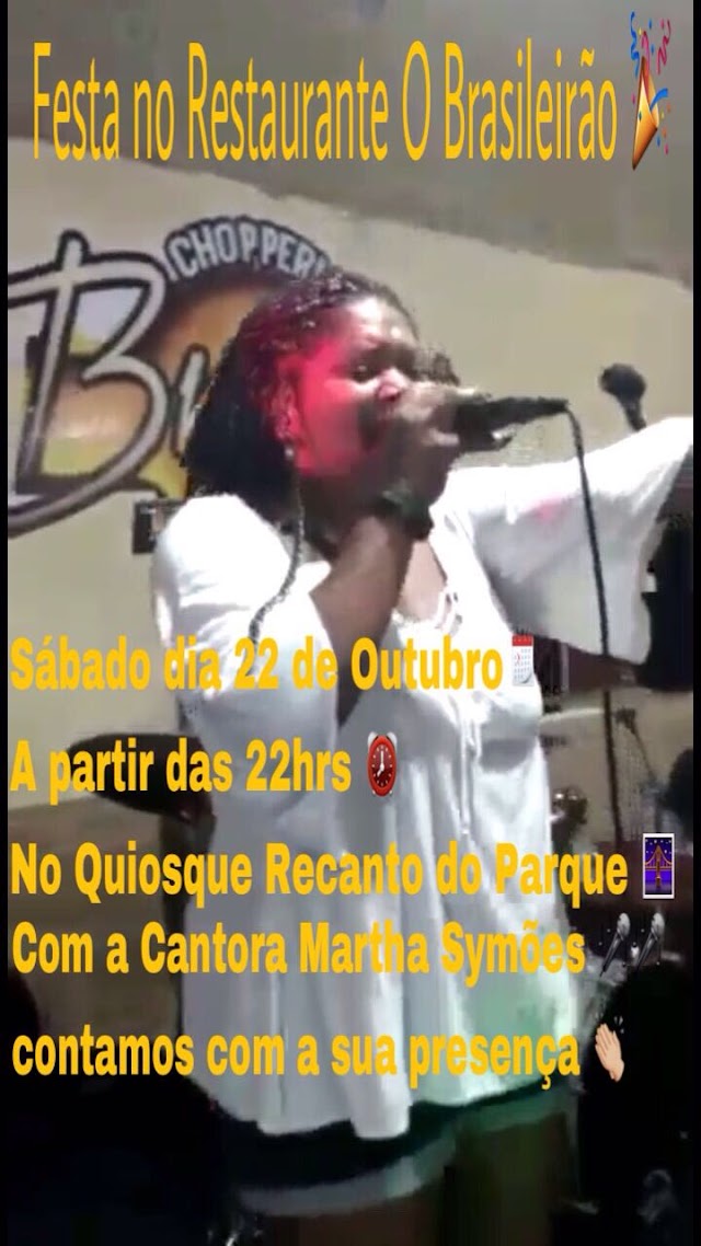 Neste sábado tem show com Martha Symões no Restaurante Brasileirão em Macajuba. Confira!!!