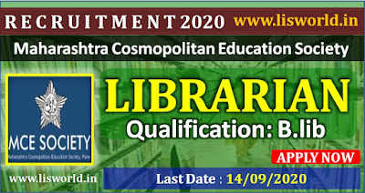 Recruitment for Librarian at Maharashtra Cosmopolitan Education Society ,Pune : Last Date: 14/09/2020