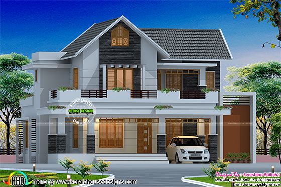 2300 sq-ft cute sloping roof villa