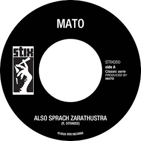 The artwork reproduces the paper label of a vinyl single with the printed information of this release (this Stix logo, a take on the Stax logo, features a hand holding a joint).